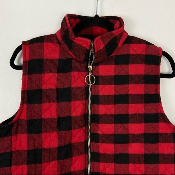 Women's Black Red Buffalo Check Vest Holidays Christmas Cabin Checkered Medium - Picture 13 of 14